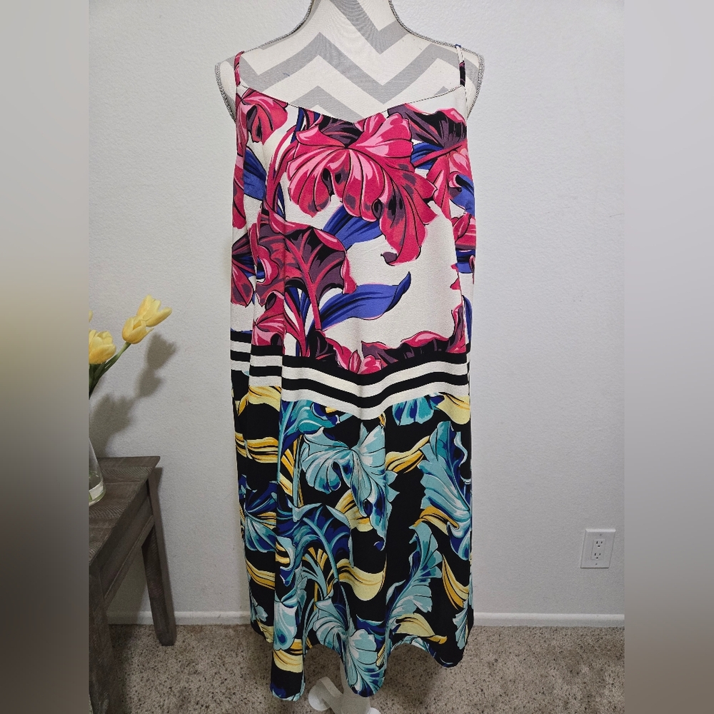 ASOS Slip Dress Tropical Floral Print With Chevron Multicolor Size 14 - Picture 5 of 8